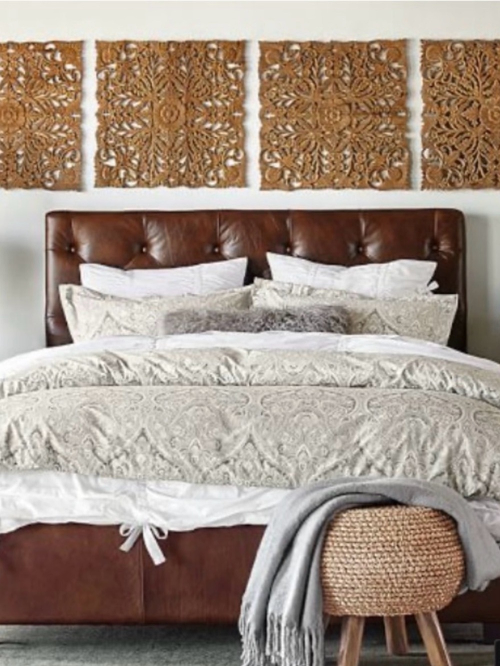 Like new Pottery Barn Taupe Mackenna Paisley king Duvet Cover & 2 king shams